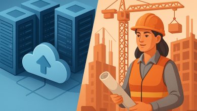 Ilustrasi Pembangunan Data Center dan Wanita Tangguh Industri Konstruksi